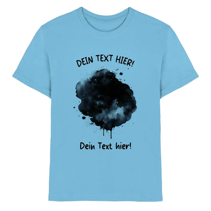 Hellblaues baumwollshirt mit schwarzem aquarell tintenspritzer und tropfeffekt aus der statement collection mit platzhaltertext