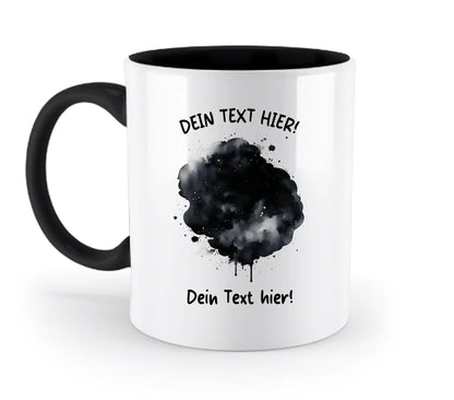 Weiße keramiktasse mit schwarzem innenraum und henkel mit ki-cartoon-effekt splash tintenspritzer design