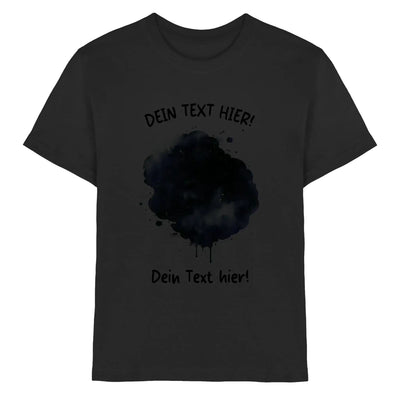 Schwarzes kurzarmshirt mit aquarell tintenspritzdesign und wunschtext aus der statement collection
