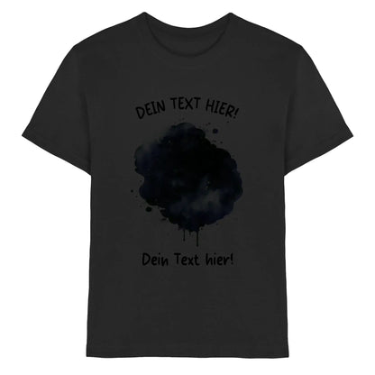Schwarzes kurzarmshirt mit aquarell tintenspritzdesign und wunschtext aus der statement collection