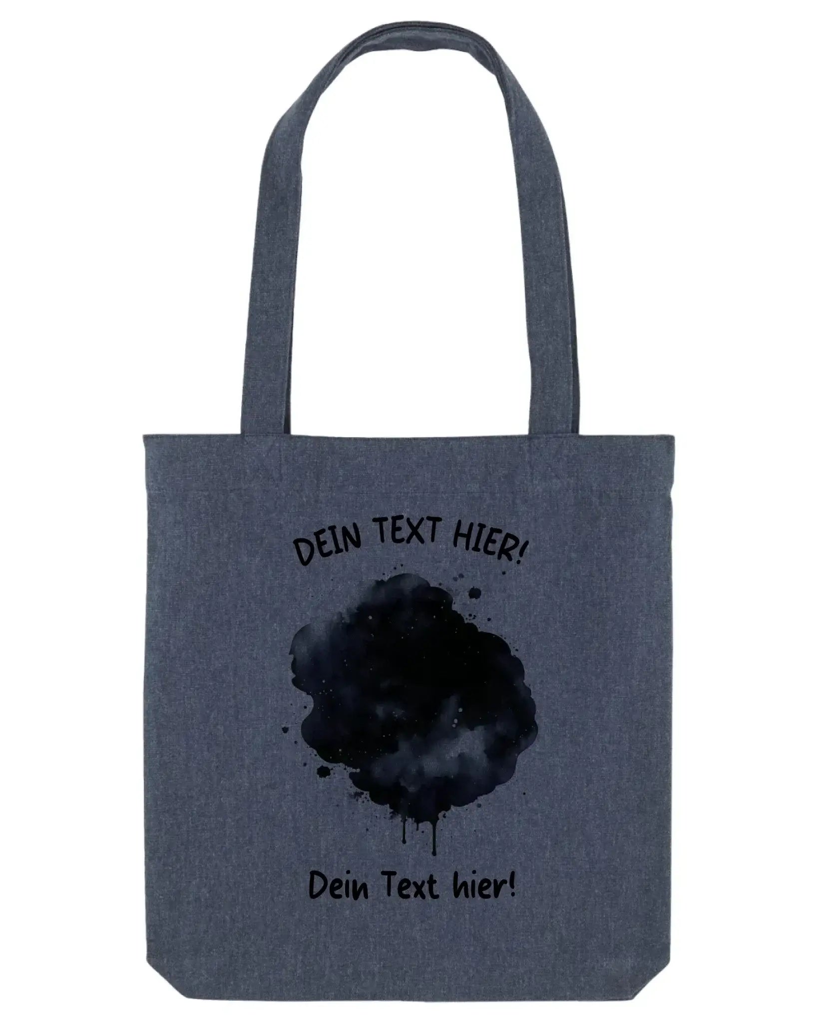 Dunkelgraue leinwand-tasche mit schwarzem aquarell-spritzdesign und placeholder-text aus der statement-collection