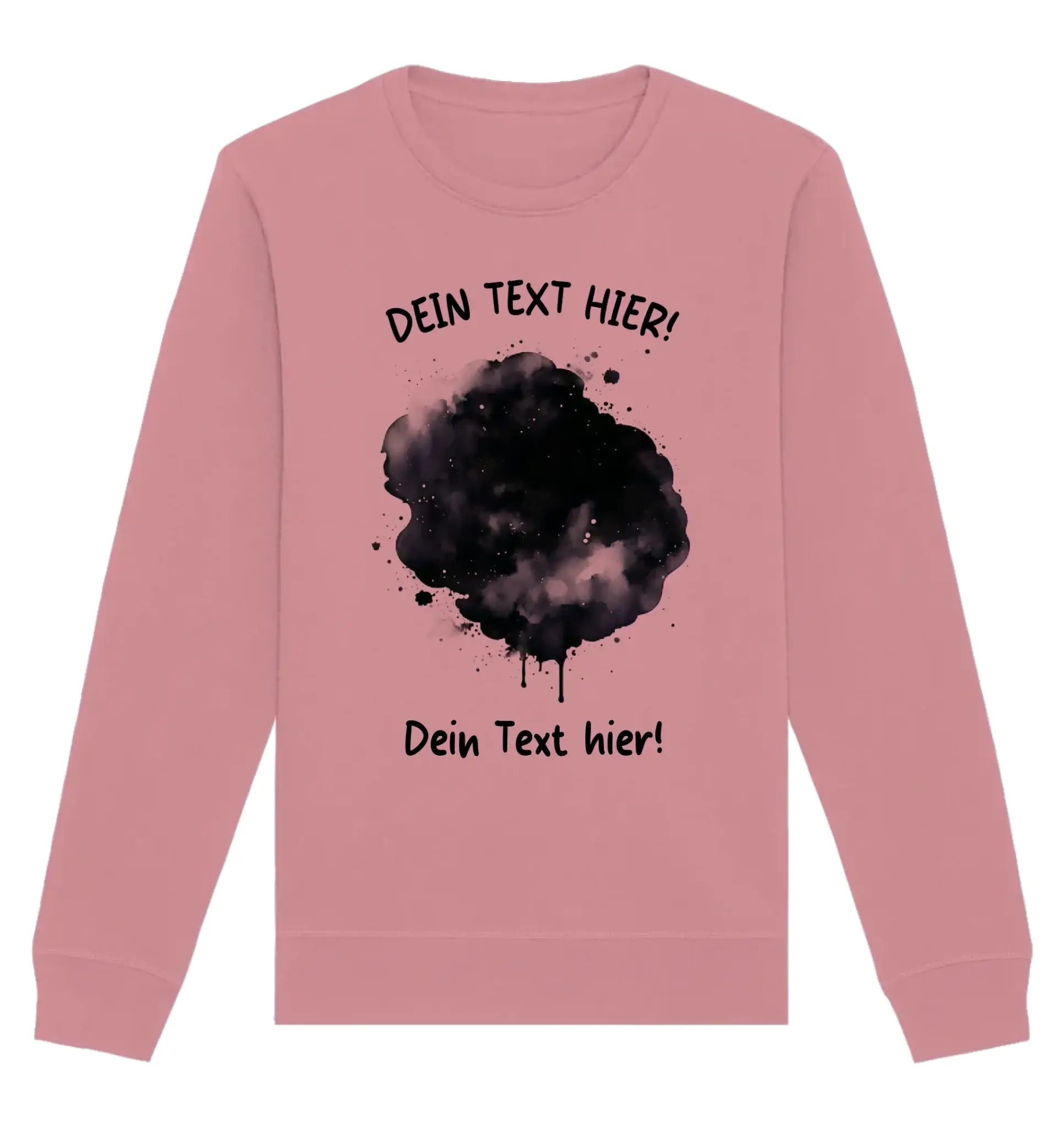 Weiches rosa langarm sweatshirt mit schwarzem aquarell sprenkel design aus der statement collection mit wunschtext