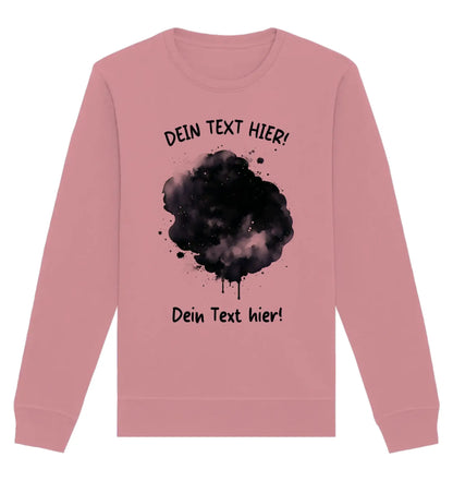 Weiches rosa langarm sweatshirt mit schwarzem aquarell sprenkel design aus der statement collection mit wunschtext