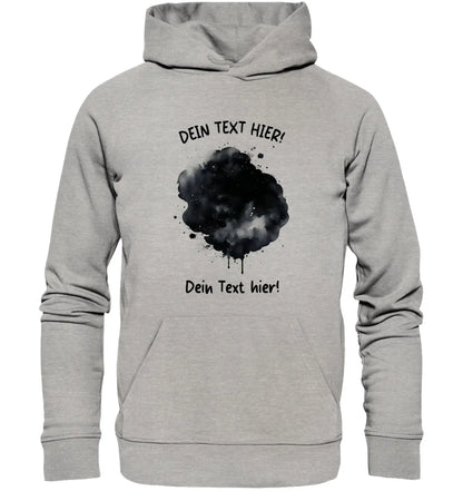 heather grau Hoodie mit schwarz watercolor splatter und german placeholder Text aus der statement collection