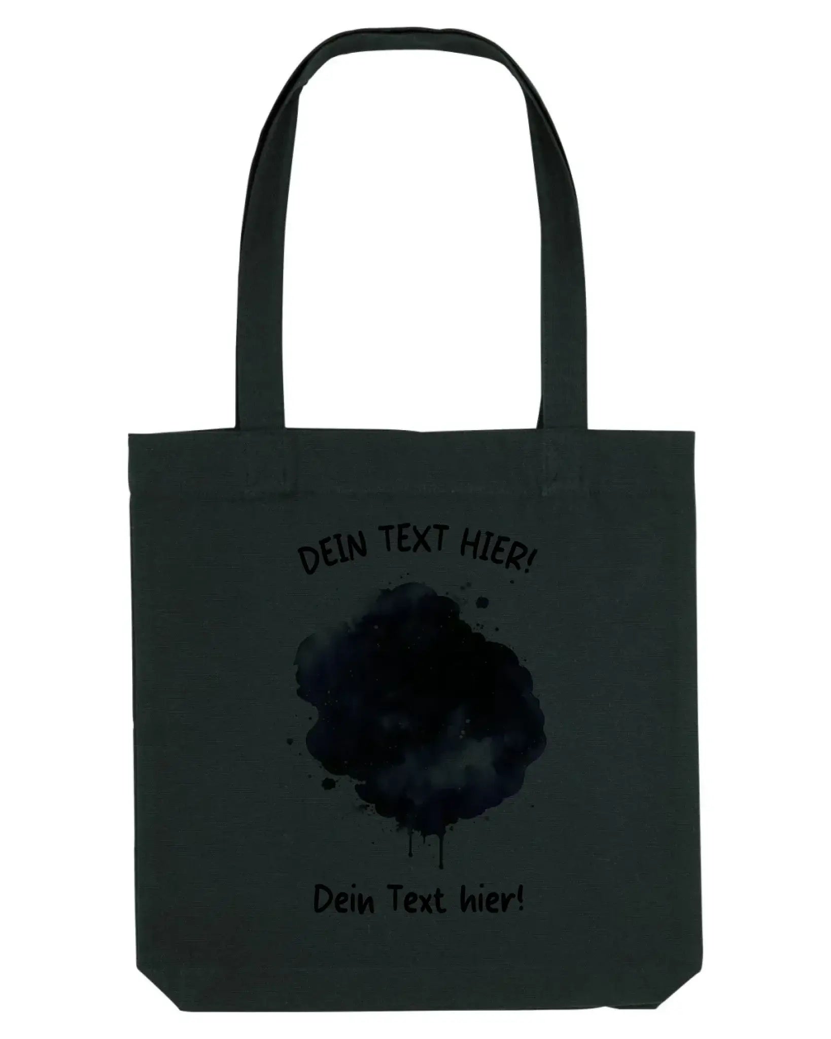 Schwarze canvas-tasche mit schwarzen griffen und aquarell-tintenfleck-design aus der ki-cartoon-effekt splash statement-collection