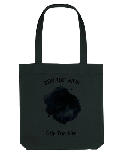 Schwarze canvas-tasche mit schwarzen griffen und aquarell-tintenfleck-design aus der ki-cartoon-effekt splash statement-collection