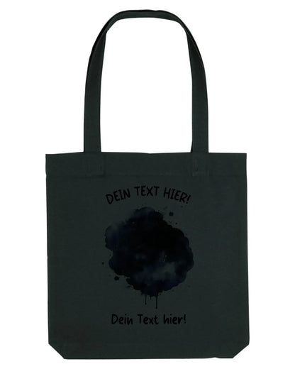 Schwarze canvas-tasche mit schwarzen griffen und aquarell-tintenfleck-design aus der ki-cartoon-effekt splash statement-collection
