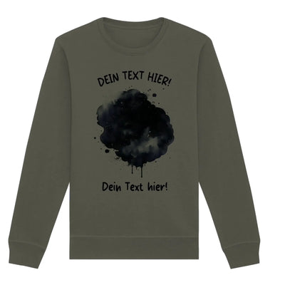 Olivegrüner langarm sweatshirt mit schwarzem aquarell spritzer und platzhalter text aus der statement collection