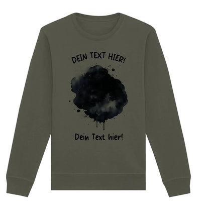 Olivegrüner langarm sweatshirt mit schwarzem aquarell spritzer und platzhalter text aus der statement collection