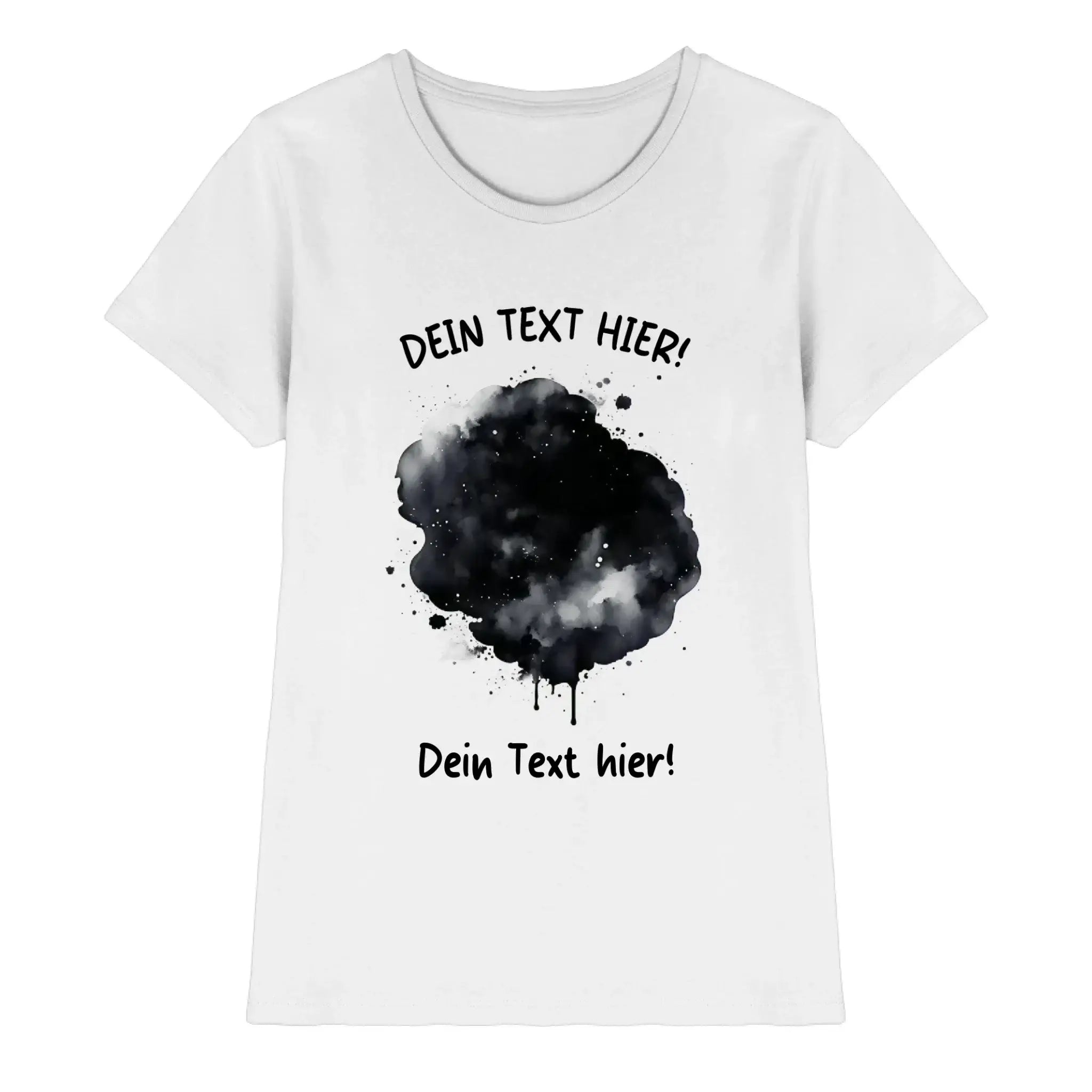 Weiße kurzarm t shirt mit schwarzem aquarell sprenkel design und platzhalter text aus der statement collection