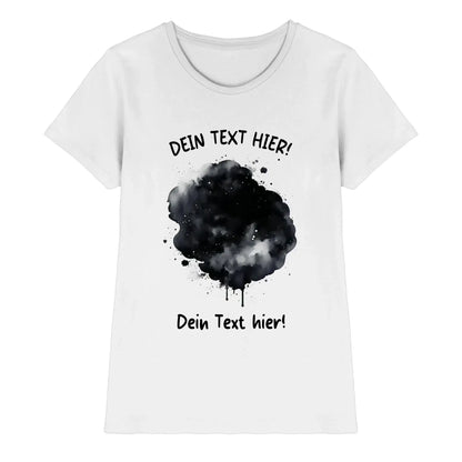 Weiße kurzarm t shirt mit schwarzem aquarell sprenkel design und platzhalter text aus der statement collection