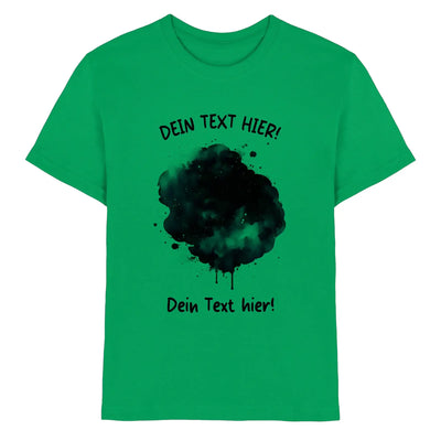 Leuchtendes grünes baumwollshirt mit schwarzem aquarell-spritzdesign und tropfeffekt aus der statement-collection