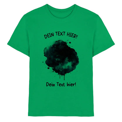 Leuchtendes grünes baumwollshirt mit schwarzem aquarell-spritzdesign und tropfeffekt aus der statement-collection