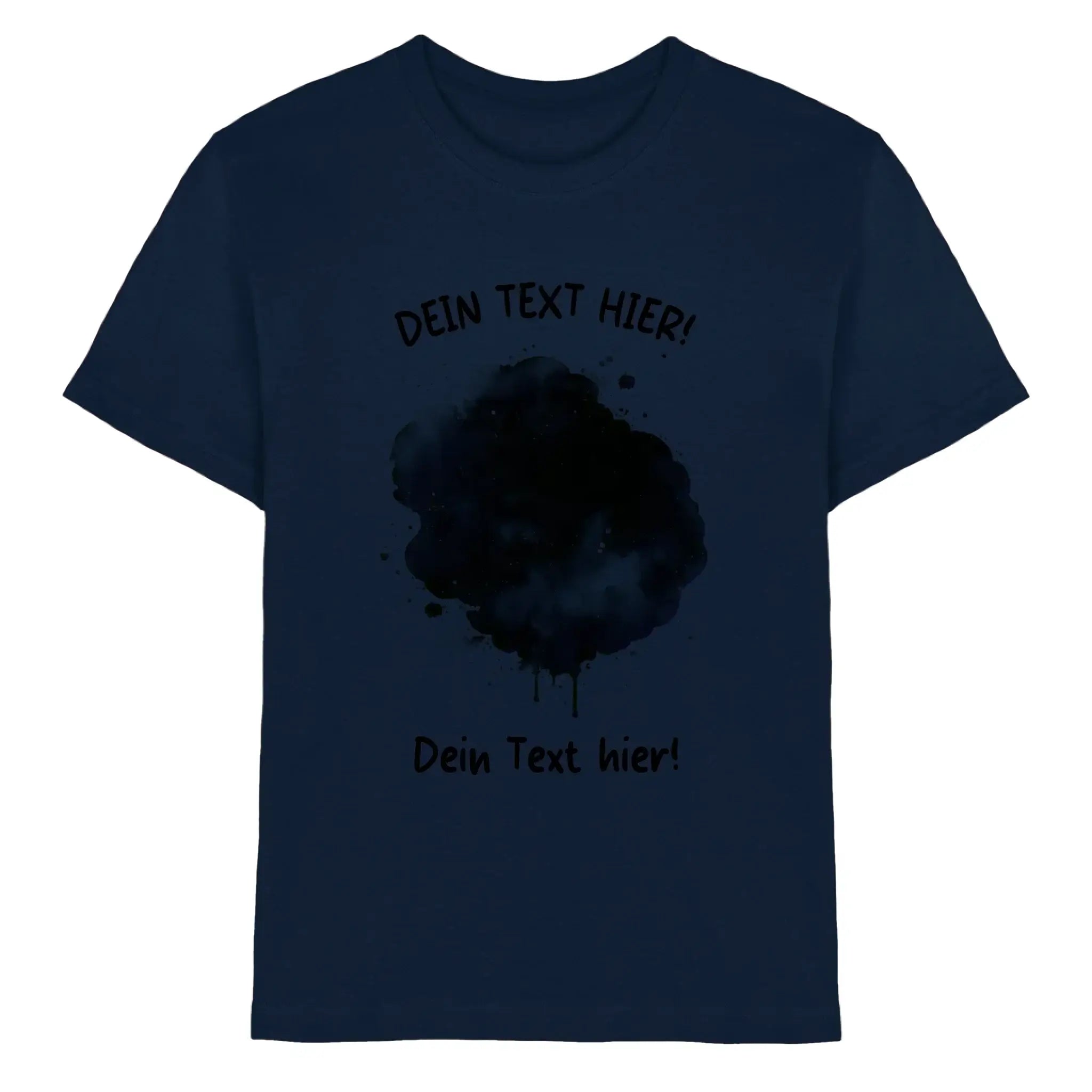 Dunkelblaues baumwoll t shirt mit schwarzem aquarell tinten spritzer design aus der statement collection