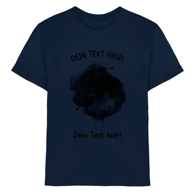 Dunkelblaues baumwoll t shirt mit schwarzem aquarell tinten spritzer design aus der statement collection