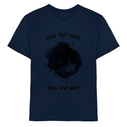 Dunkelblaues baumwoll t shirt mit schwarzem aquarell tinten spritzer design aus der statement collection