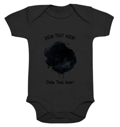 Schwarzer kurzarm-babybody mit aquarell-tintenfleck-design und anpassbarem text aus der kicartoon-effekt splash kollektion