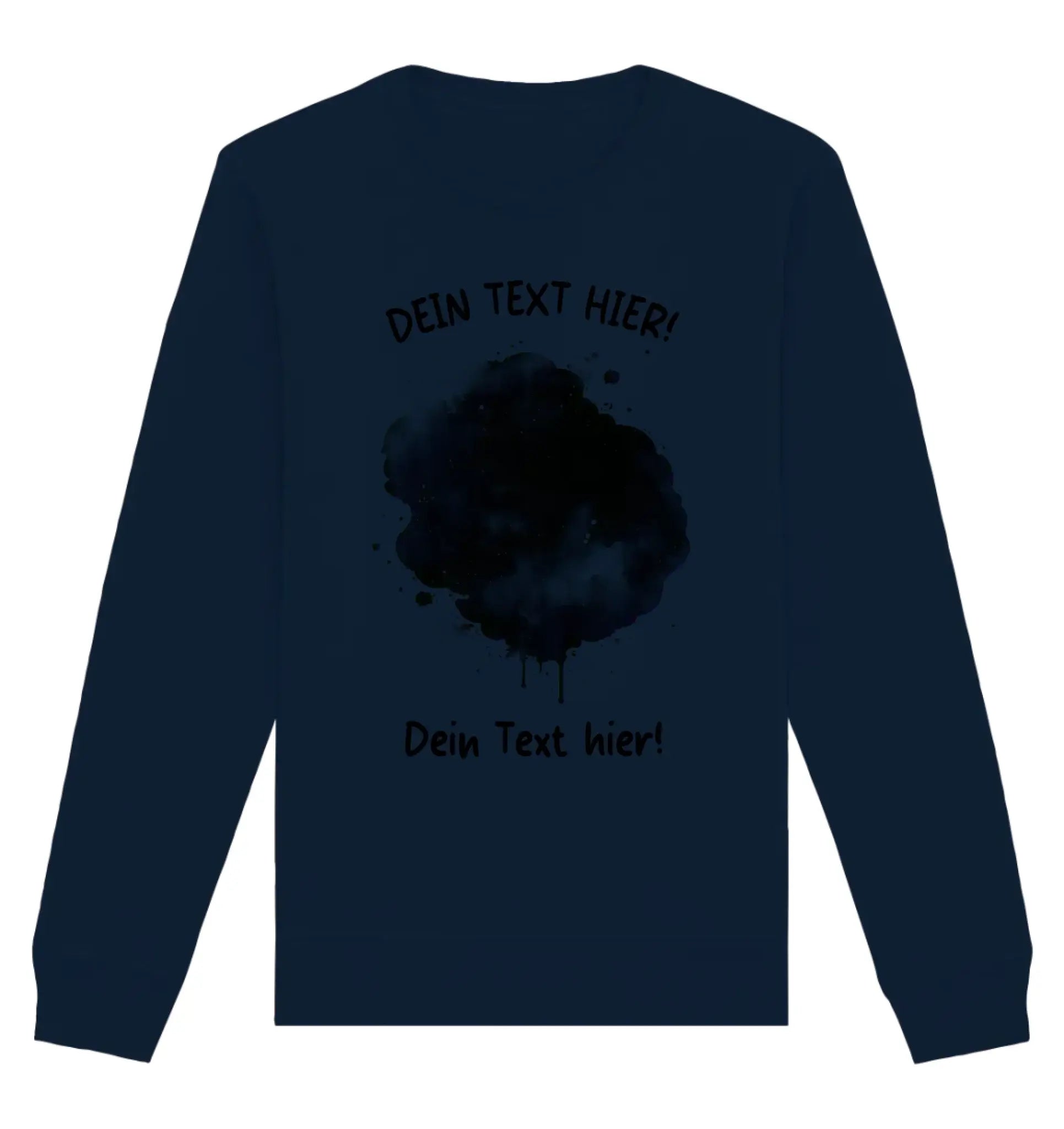 Navyblaues langarmshirt mit schwarzem aquarell-spritzmuster und dunklem platzhaltertext aus der statement-collection