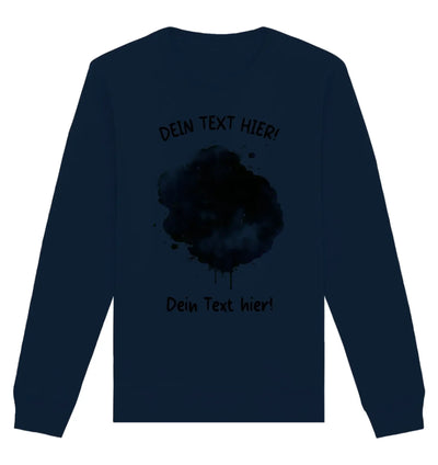 Navyblaues langarmshirt mit schwarzem aquarell-spritzmuster und dunklem platzhaltertext aus der statement-collection