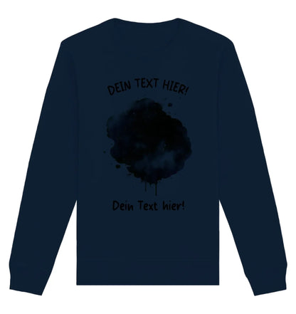 Navyblaues langarmshirt mit schwarzem aquarell-spritzmuster und dunklem platzhaltertext aus der statement-collection