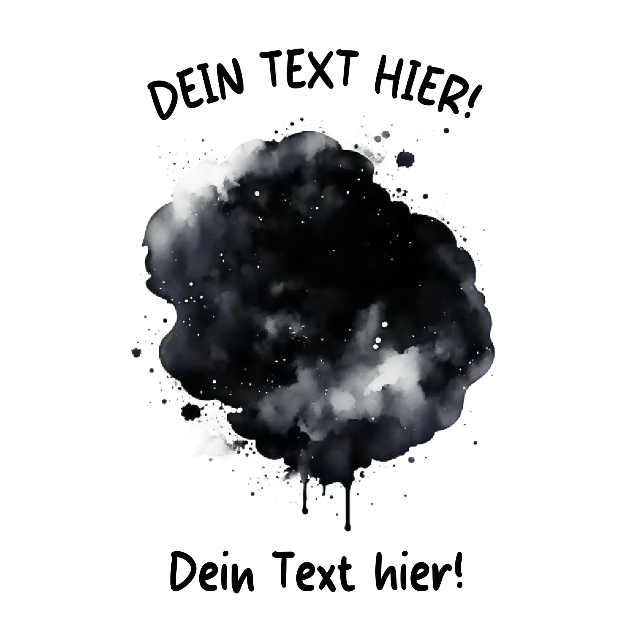 Schwarzes aquarell tinten spritzdesign mit weißen akzenten und tropfen auf ki-cartoon-effekt splash statement-collection