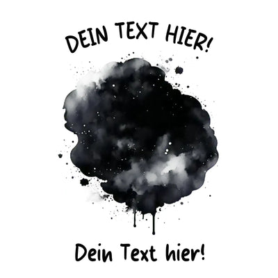 Schwarzes aquarell tinten spritzdesign mit weißen akzenten und tropfen auf ki-cartoon-effekt splash statement-collection