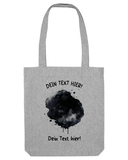 Grauer leinentasche mit schwarzem aquarellspritzdesign und anpassbaren textfeldern aus der statement-collection