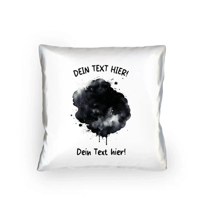Weiße dekorative kissen mit schwarzem watercolor splash und dein text hier in fett für die statement collection