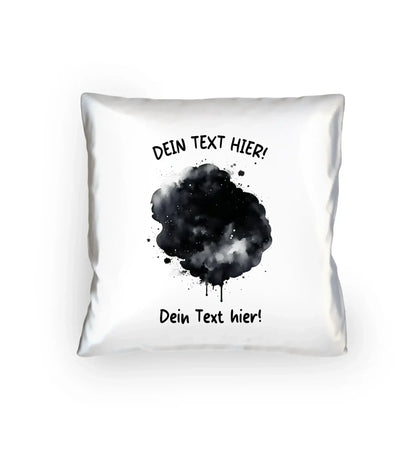 Weiße dekorative kissen mit schwarzem watercolor splash und dein text hier in fett für die statement collection