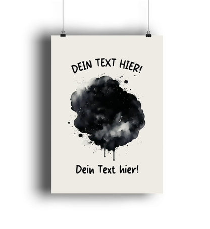 Minimalistisches poster mit schwarzem aquarellspritzer auf cremeweißem hintergrund und anpassbarem fettgedrucktem wunschtext