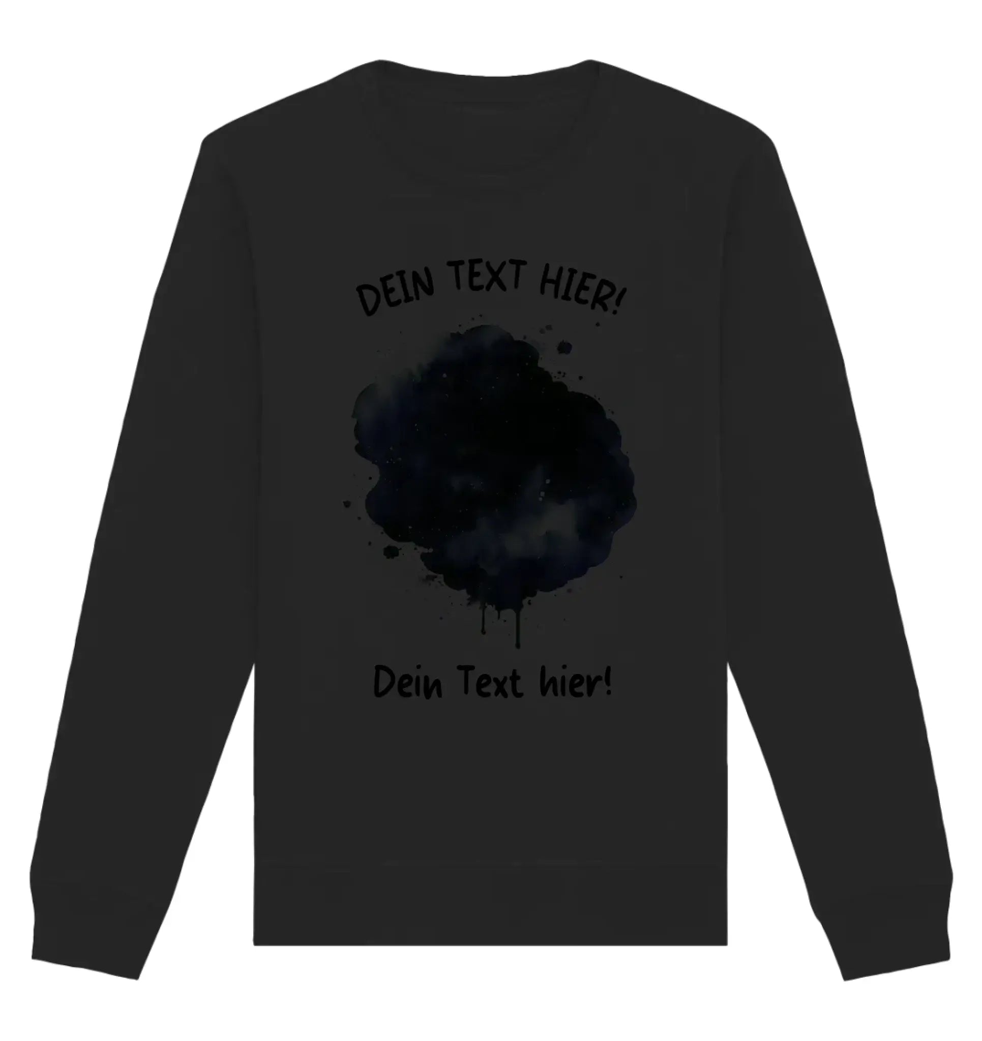 Schwarzes langarmshirt mit aquarell tintenfleck design und schwarzem platzhaltertext aus der statement collection