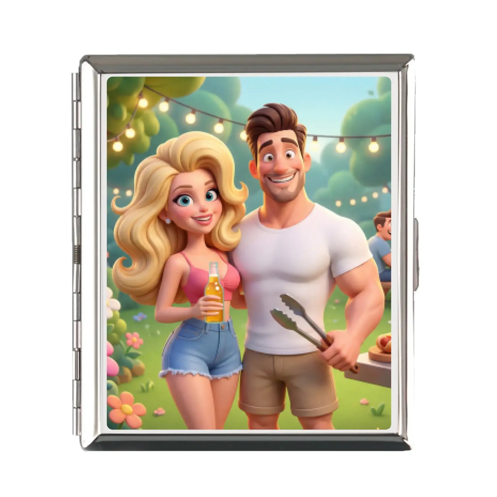 KI-Cartoon-Effekt: Zigarettenetui mit deinem Foto • für 16–18 Zigaretten • (personalisierbare Fotogeschenke) - Silber