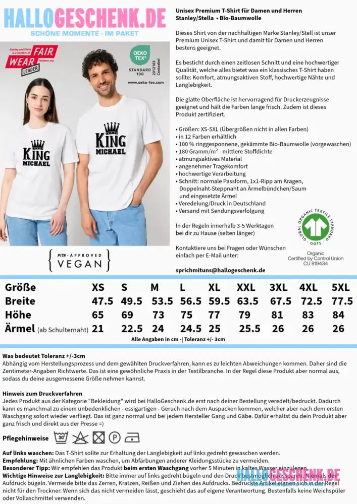 KING + WUNSCHNAME • Unisex Premium T-Shirt XS-5XL aus Bio-Baumwolle für Damen & Herren • Exklusivdesign • personalisiert