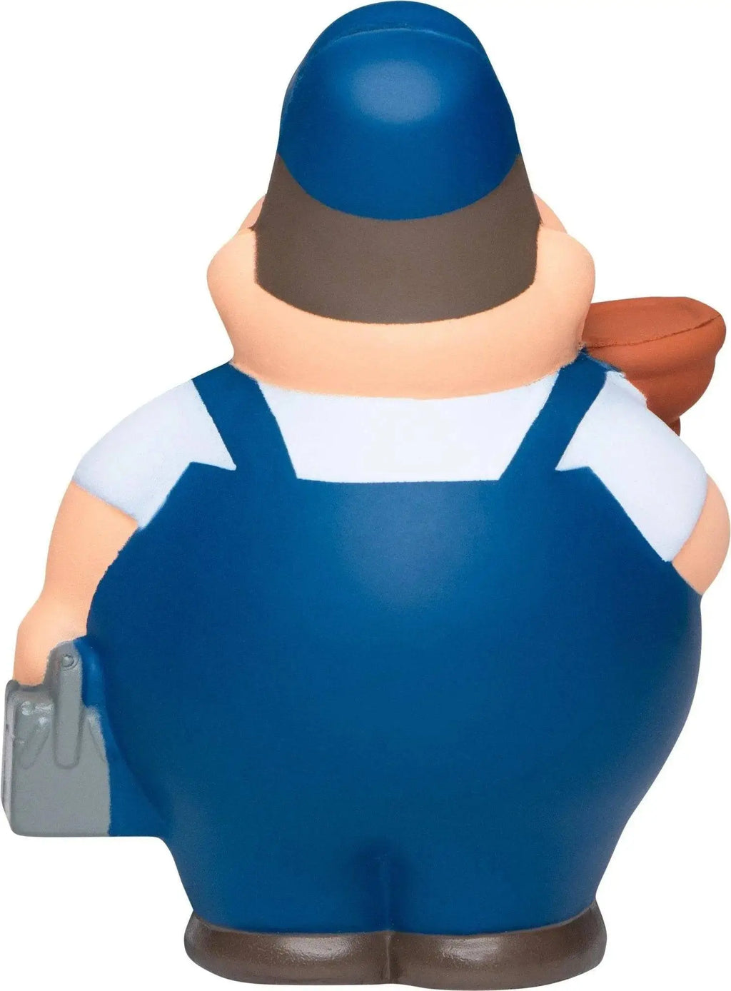 Blaue gummi-anti-stress-quetsch-figur klempner bert mit blauem cap und latzhose von family guy peter griffin