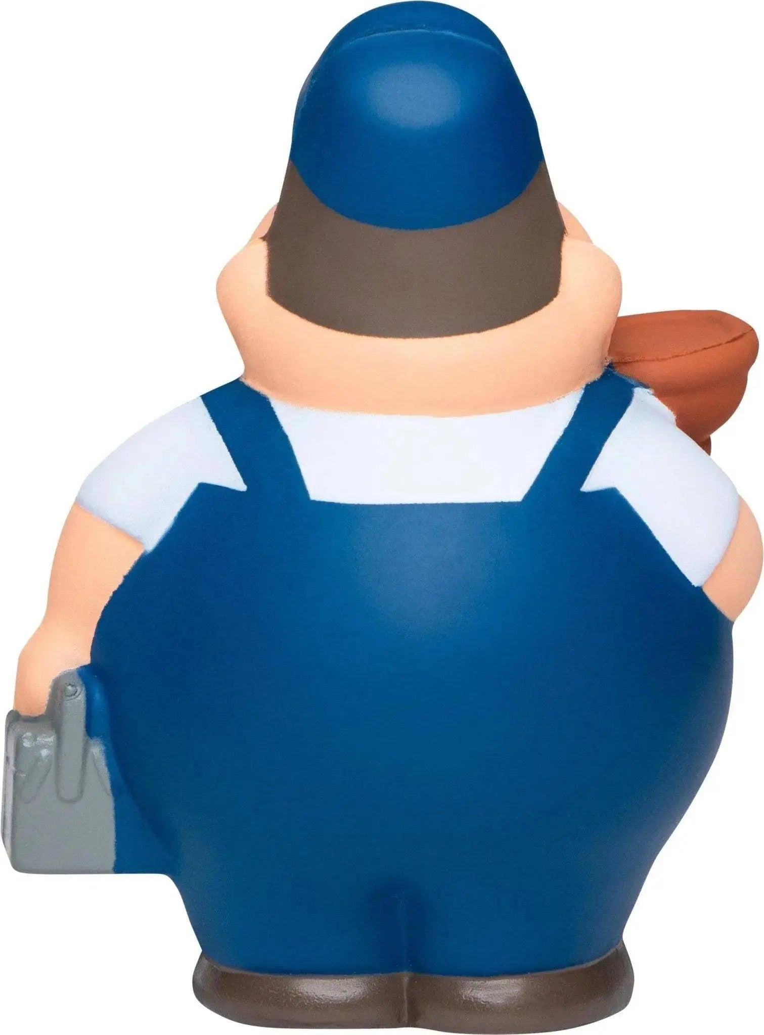 Blaue gummi-anti-stress-quetsch-figur klempner bert mit blauem cap und latzhose von family guy peter griffin