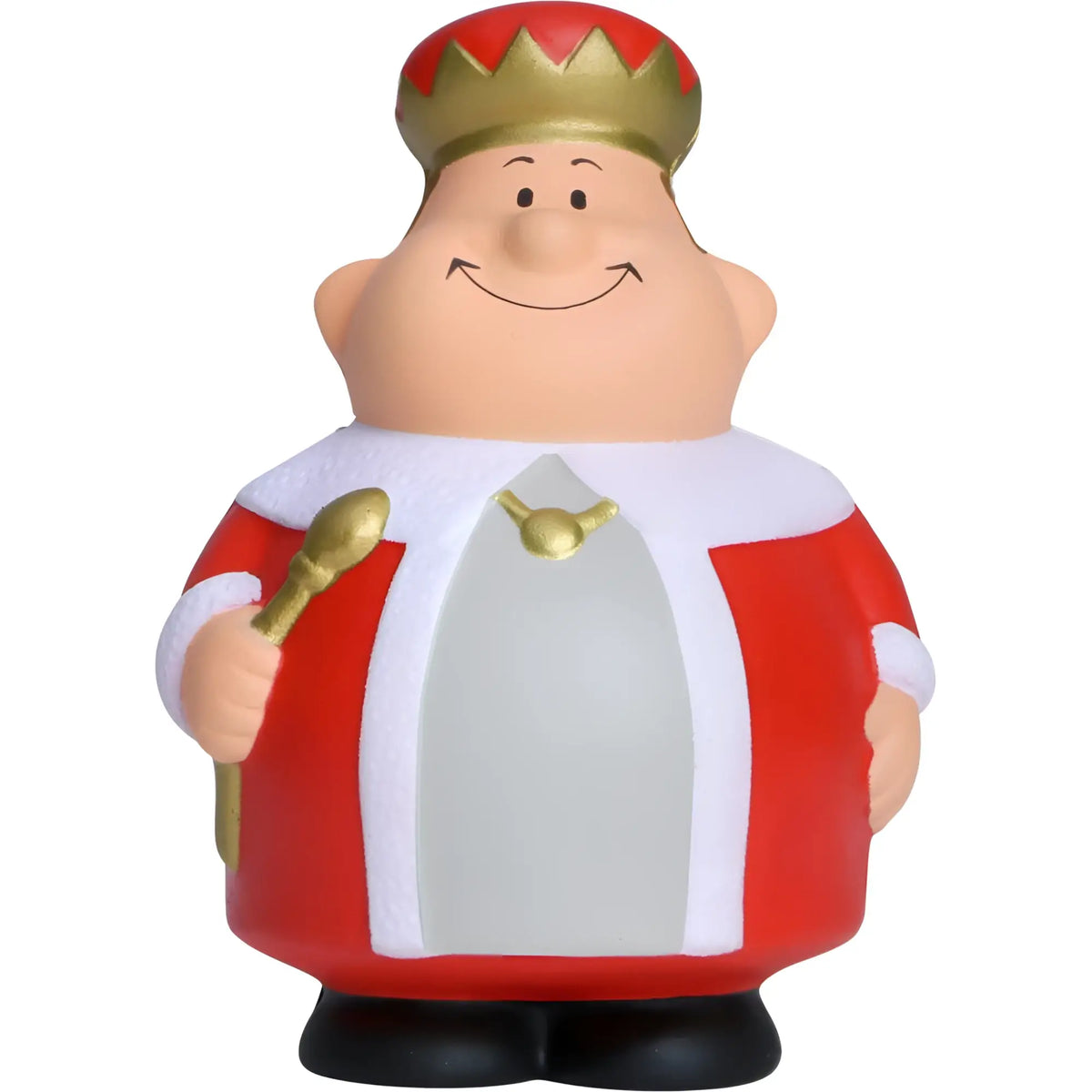 Roter und goldener könig bert stressfigur mit lächelndem gesicht krone und zepter zum quetschen