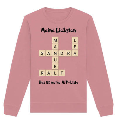 Rosanes langärmeliges sweatshirt mit kreuzwortmotiv und wunschtext meine liebsten und das ist meine vip-liste