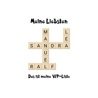 Holz scrabble buchstaben bilden satz sandra und liebsten im kreuzworträtsel design aus der statement collection