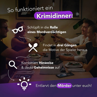 Krimidinner das letzte meeting spiel für 8-10 personen mit mordmysterium in lila und weißem design