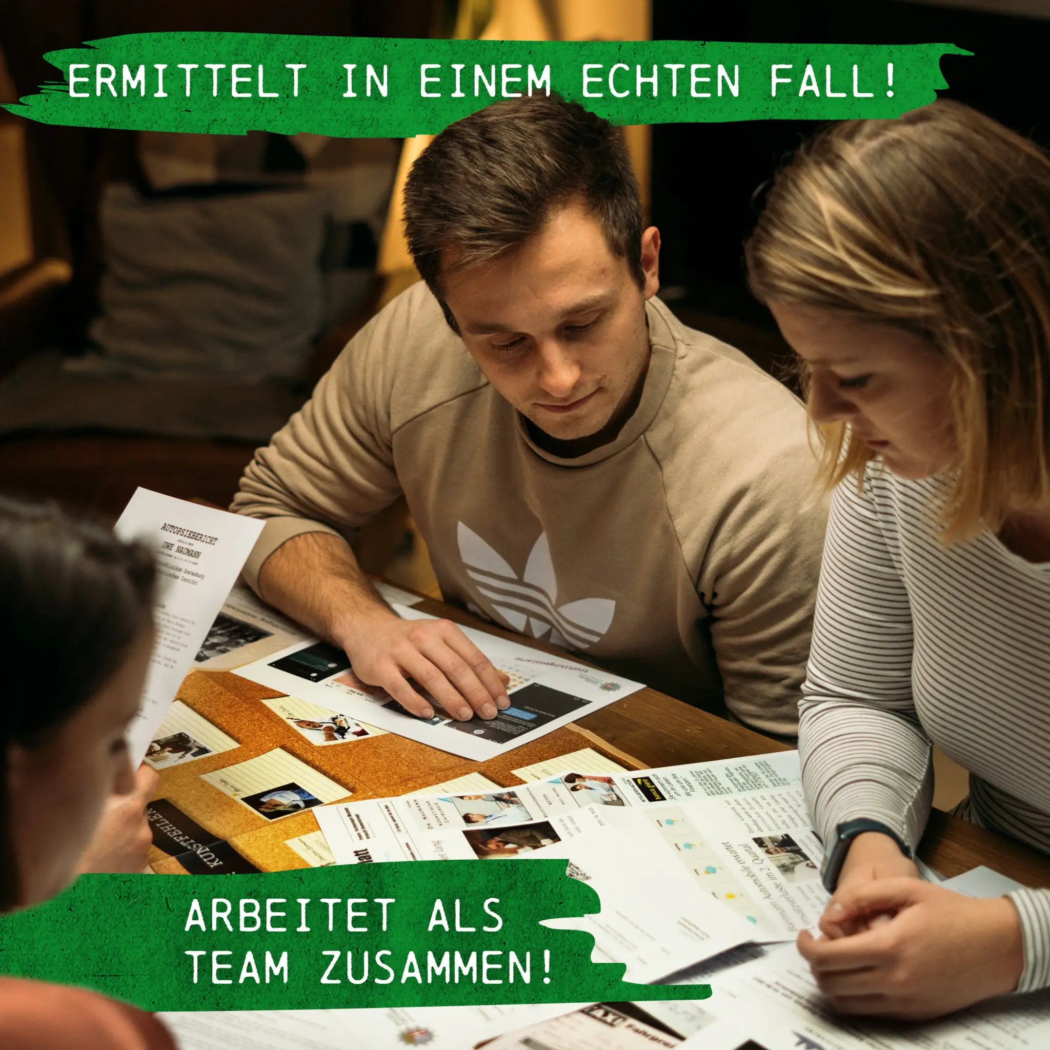 Mann in beige adidas sweatshirt mit weißem logo zum krimispiel tatort höhenflug