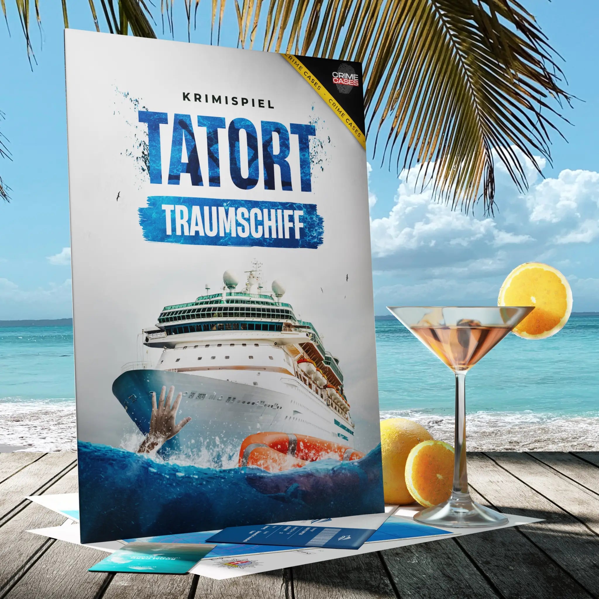 Weißer buchumschlag mit blau weißem traumschiff und titel tatort traumschiff krimispiel
