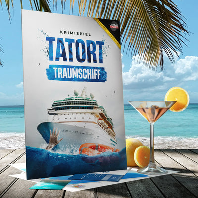 Weißer buchumschlag mit blau weißem traumschiff und titel tatort traumschiff krimispiel