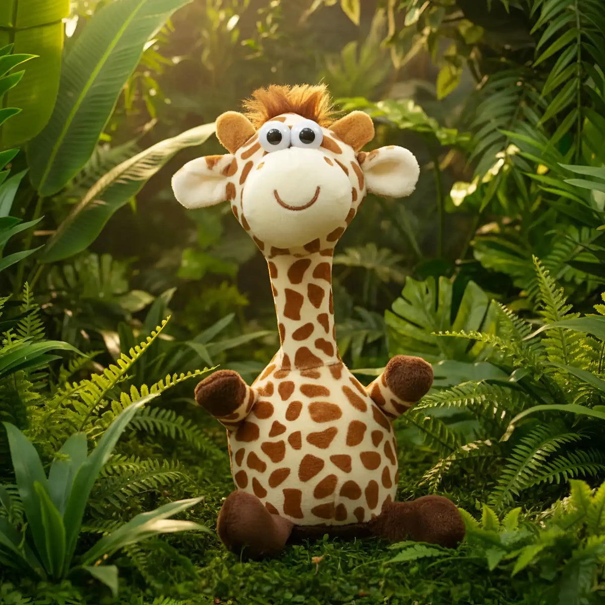 Ein plüsch giraffenspielzeug laber-giraffe fleckchen mit cremefarbener haut und braunen punkten für drehspaß