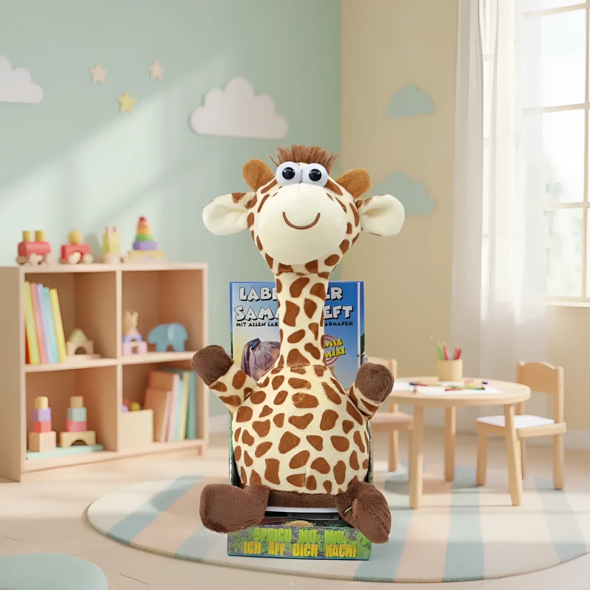 Plüsch giraffe laber giraffe fleckchen mit braun-cremefarbenem stoff und drehfunktion für spiel und spaß
