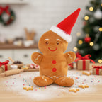 Laber-lebkuchenmann ginny plush toy with red santa hat brown fabric and embroidered face inkl batterien 17x16x17,5cm