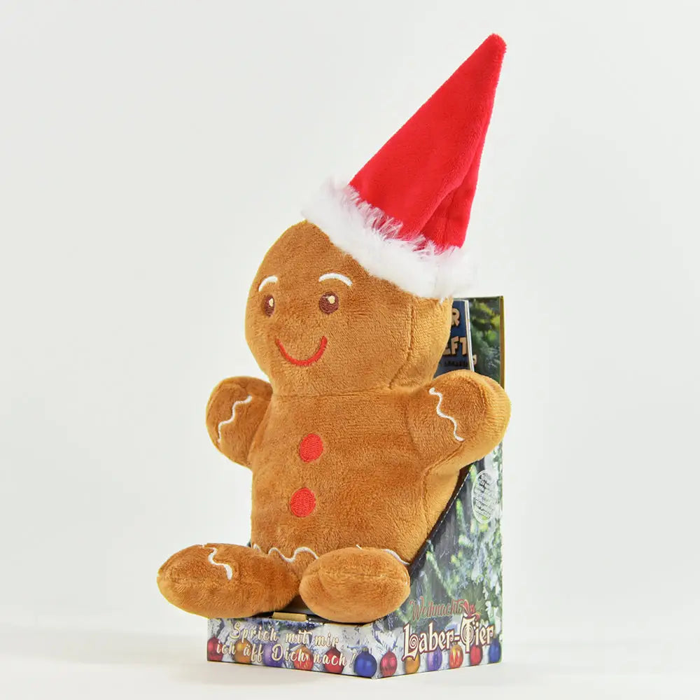 Laber-Lebkuchenmann GINNY der alles nachplappert • inkl Batterien • 17x16x17,5cm • Labertiere