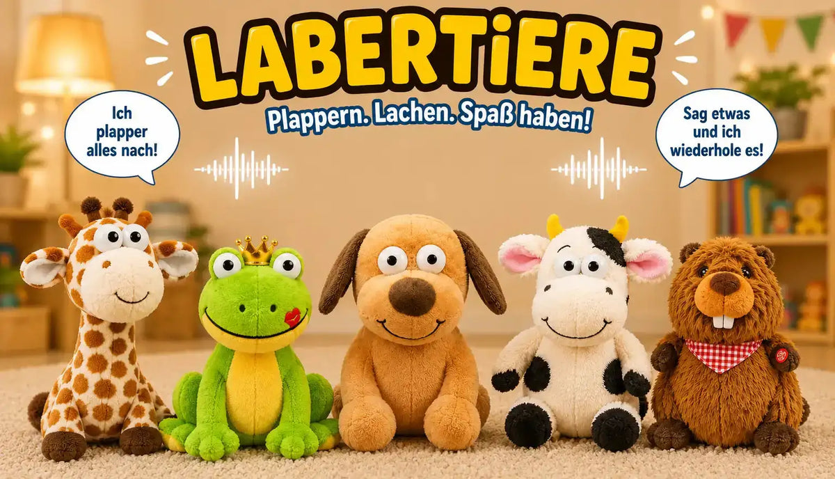Ein Stofftier-Giraffenbaby mit braunen Flecken und einem lächelnden Gesicht, aus weichem Material.