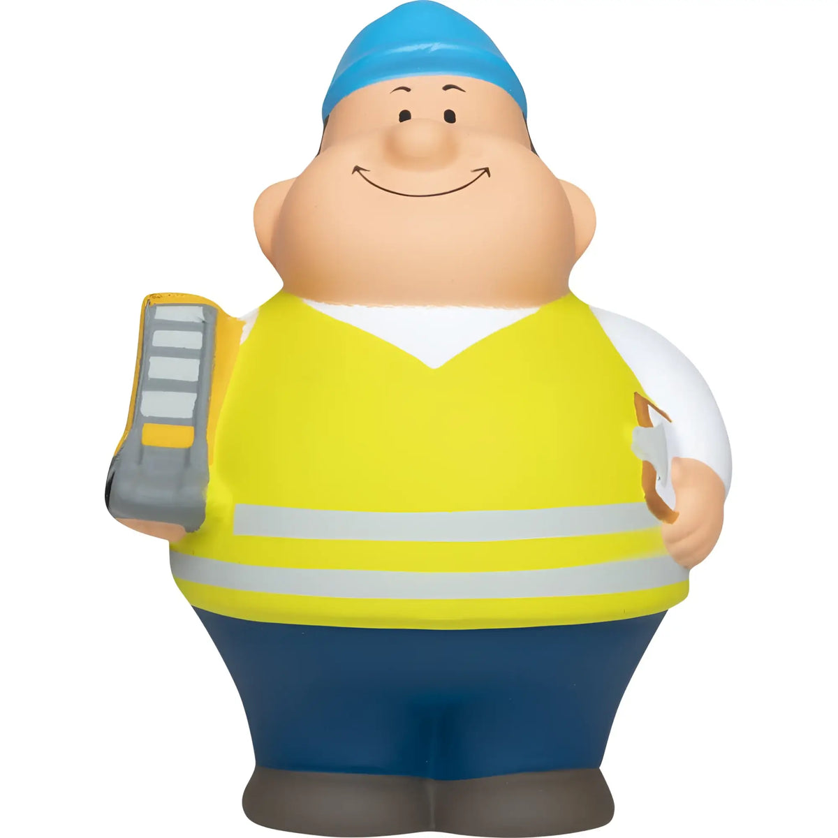 Lagerist bert® stressball in gelb und blau mit reflektierenden streifen als anti-stress-quetschfigur