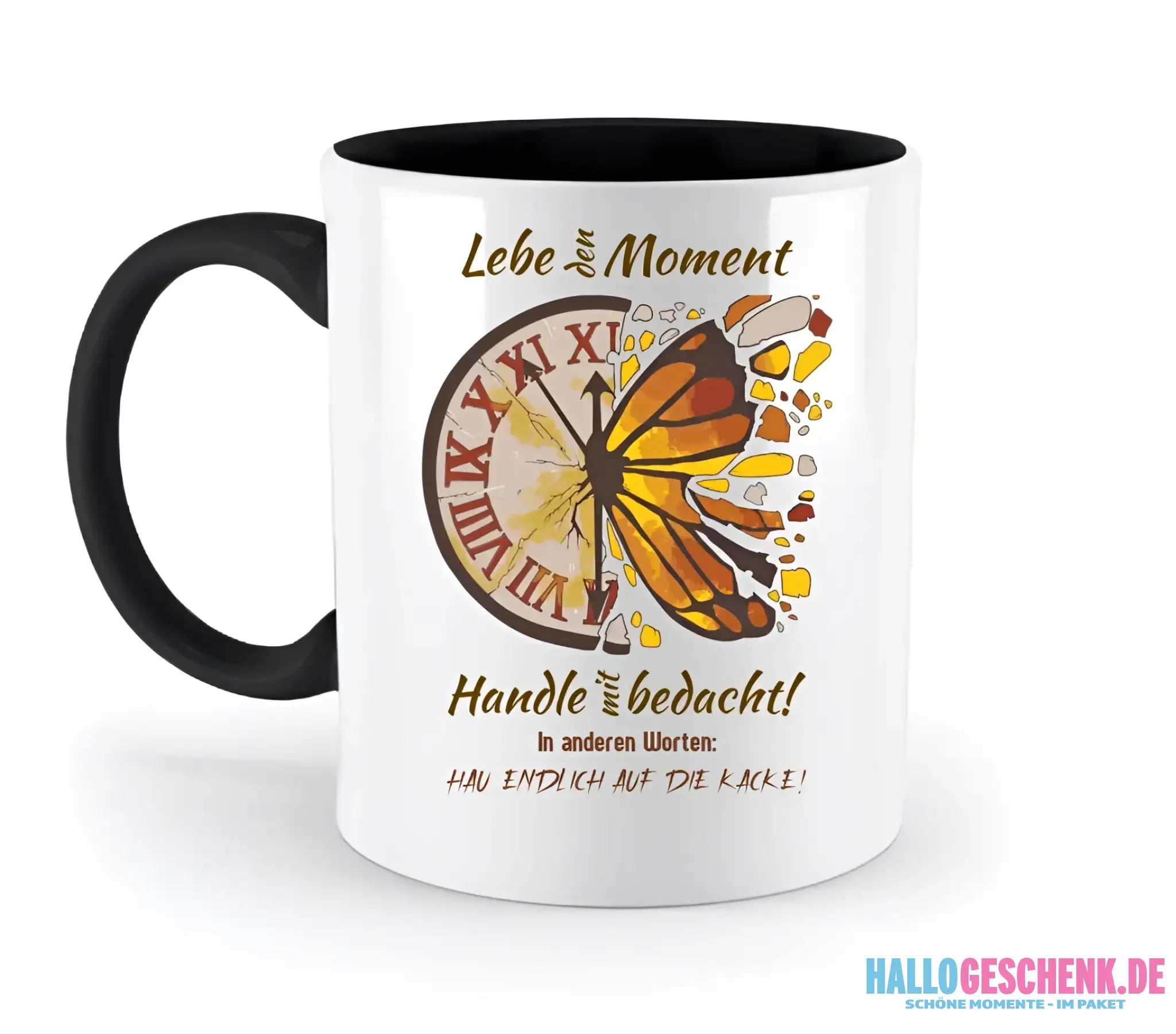 Lebe den Moment • zweifarbige Tasse • Exklusivdesign • personalisiert