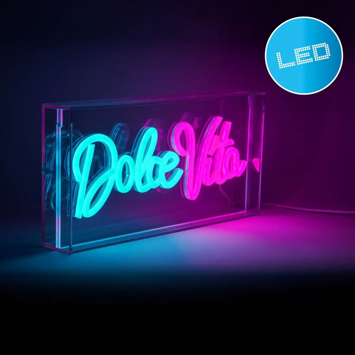 LED Schriftleuchte "Dolce Vita" Deko für Innen 30 x 15 cm, in blau und magenta-rot